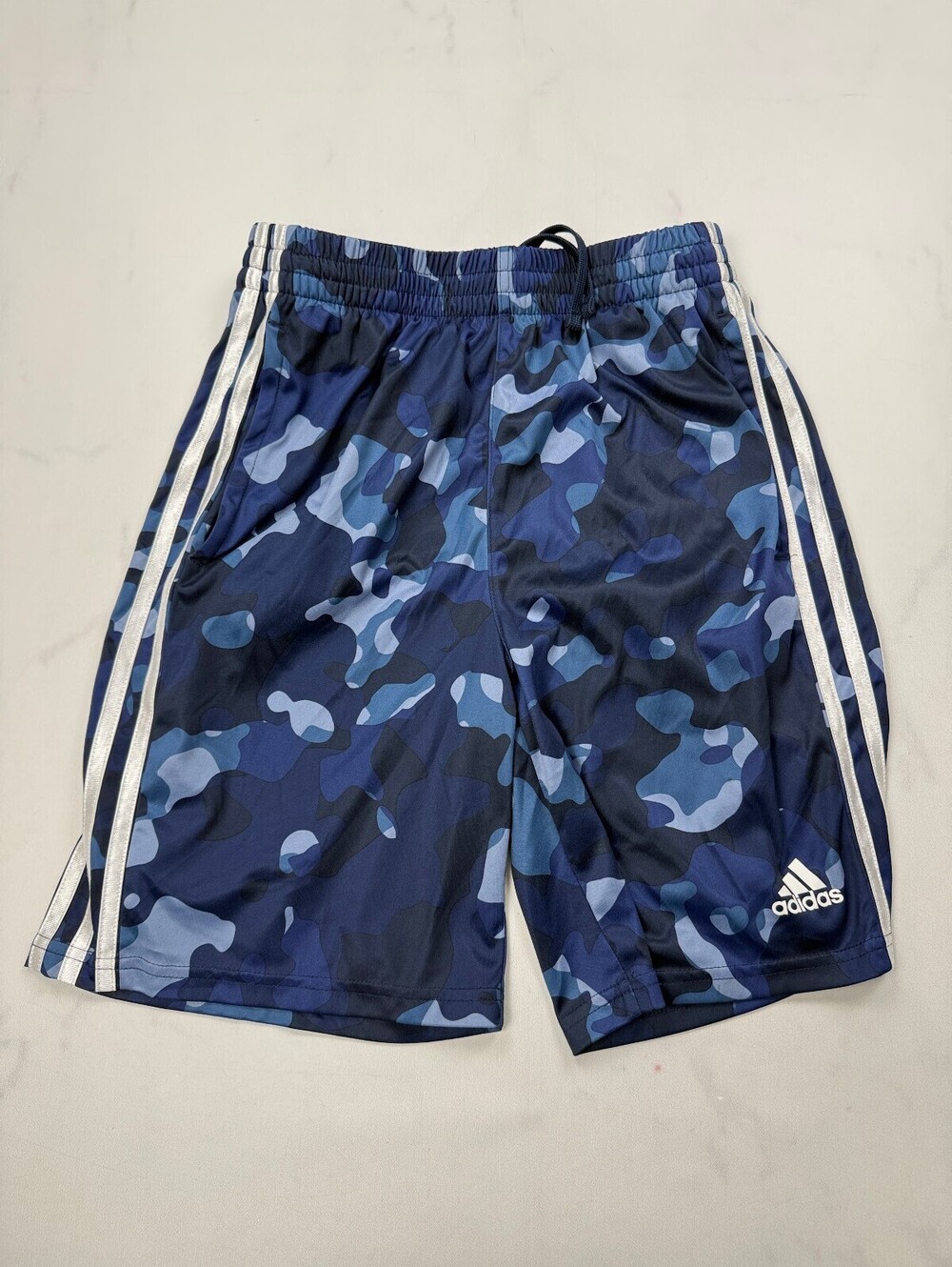 Adidas Athletic Shorts Navy 2010s All Over Print - Boys L